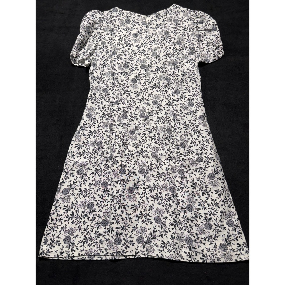 LOFT Black White Floral Print Puff Sleeve Knee Length Dress Size Medium - Picture 4 of 13